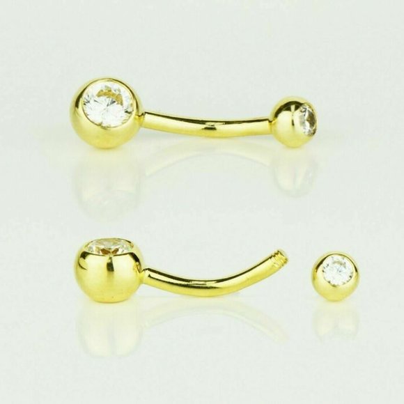 Solid 14k Yellow or White Gold Belly Button Ball Body Jewelry Piercing - Picture 2 of 4